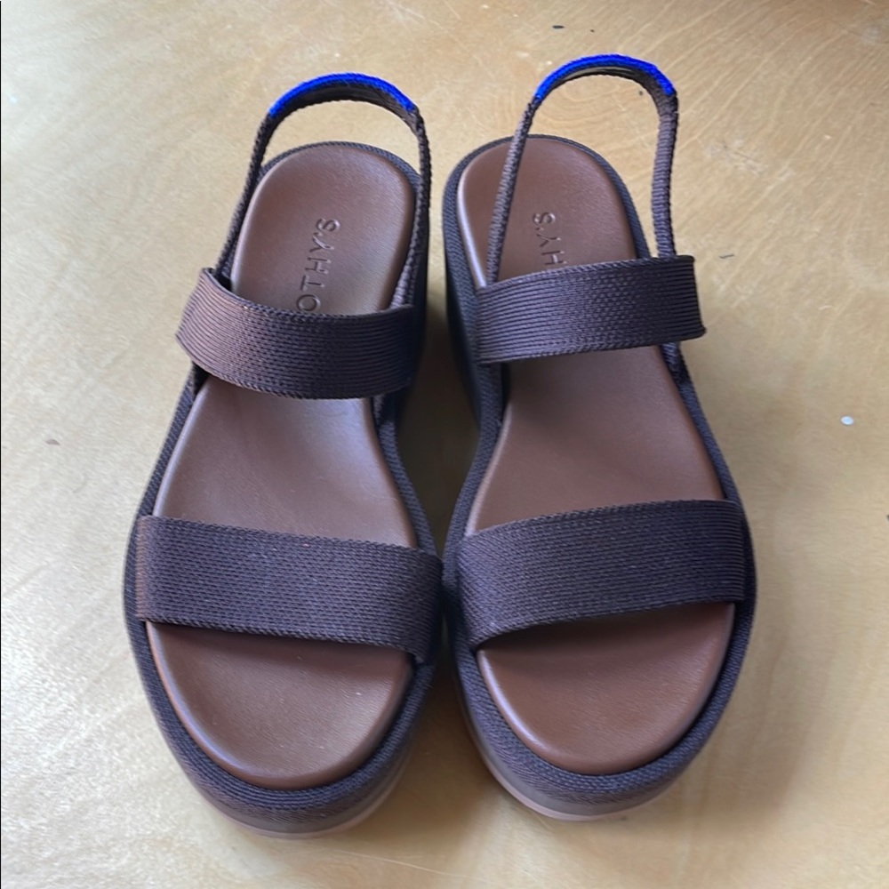 Rothy's Brown Platform Sandals with Blue Accent